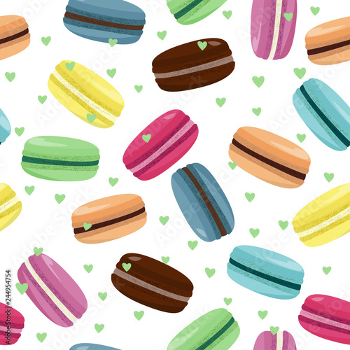 Colorful Macarons seamless pattern. Sweet bakery background.