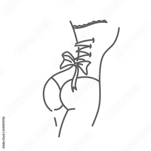 Female body in corset with bow ribbons. Doodle vector illustration
