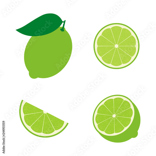 Set of lime fruit : half , slime, piece, lime in peel. Vector illustration. Flat design for business financial marketing banking advertising web concept cartoon illustration.