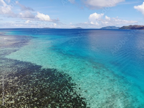 Aerial of coral reef and island