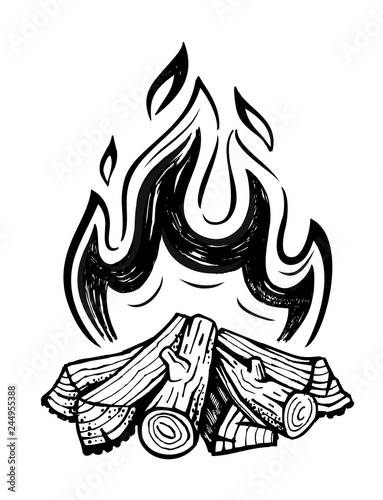 Bonfire sketch. Doodle of bonfire vector