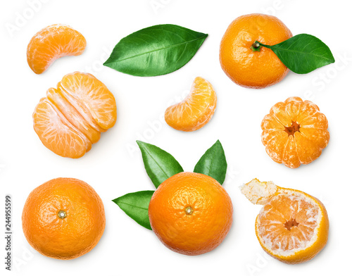 set of fresh mandarin with leaf isolated on white