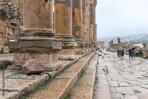 Photography Cardo Maximus street leading from Oval Plaza in the great Roman city of Jerash -