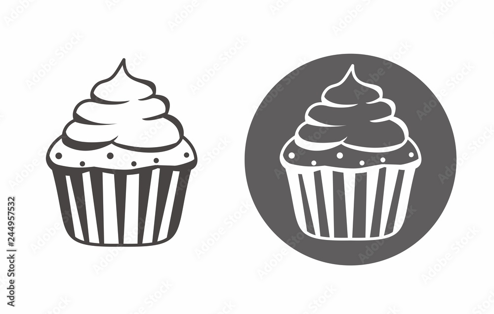 Cupcake with black and white vector illustration 