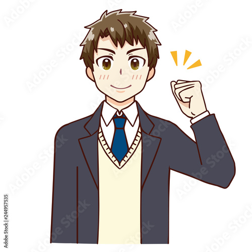 男子 学生 ガッツポーズ