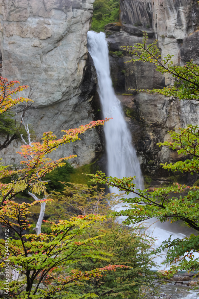 Chorrillo del Salto waterfall at the beginning of autumn, Los Glaciers