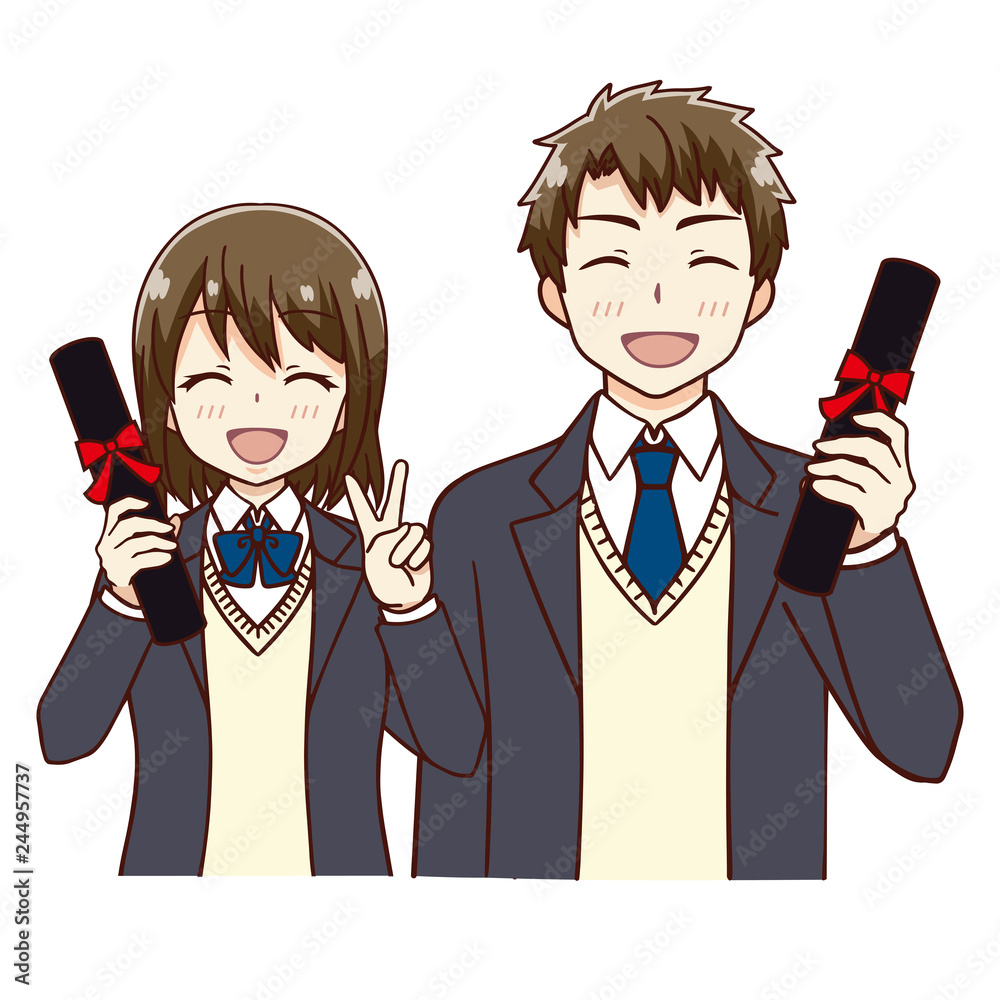 アニメ3男子 2人卒業 男女 Stock ベクター Adobe Stock