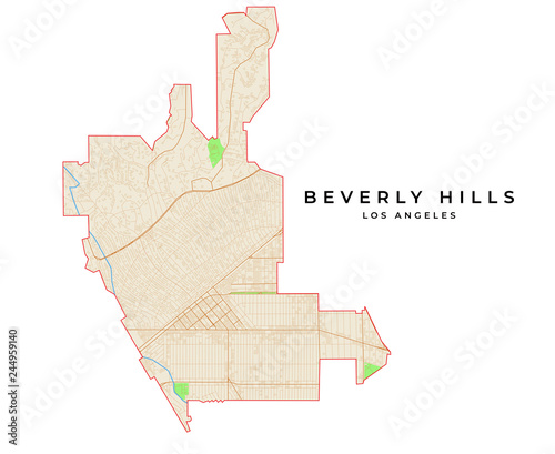 Vector map of Beverly Hills, Los Angeles, USA