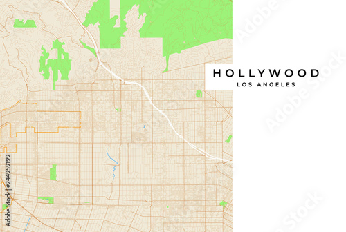 Vector map of Hollywood, Los Angeles, USA