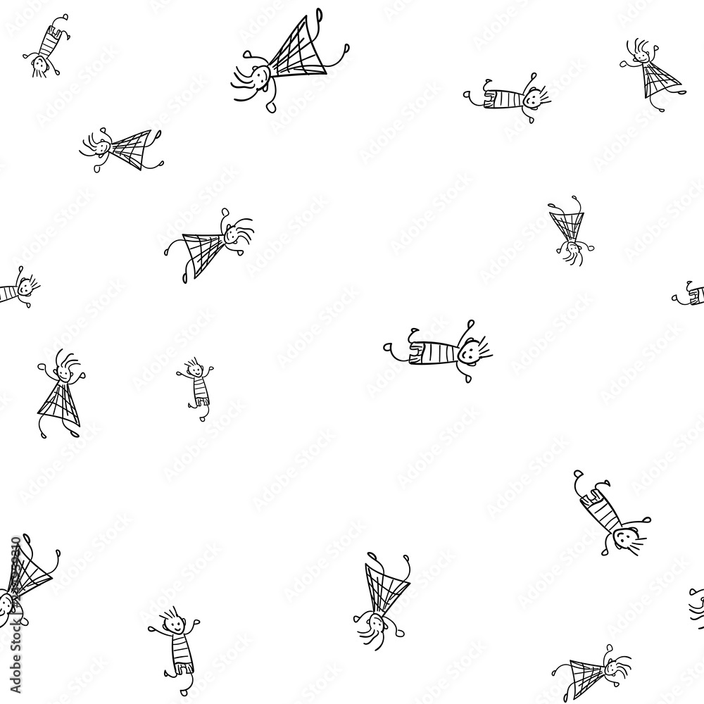 Kids seamless pattern in doodle style.