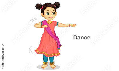 Beautiful cute little girl dancing Indian classical dance