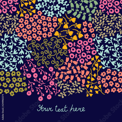 Cute floral card with spring flower. Vintage flowers illustration. 