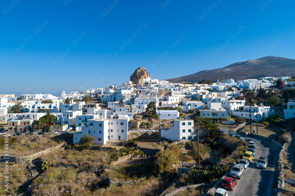 Amorgos island- Aerial view of Chora village. Greece, Cyclade