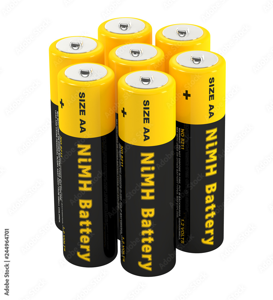 NiMH Batteries - isolated on white - 3D Rendering NiMH Batteries - isolated on white - 3D Rendering
