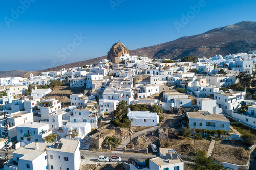 Amorgos island- Aerial view of Chora village. Greece, Cyclade