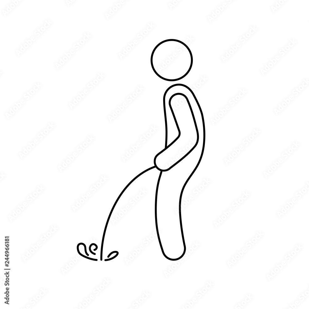 Man urinating. Vector linear icon, white background. Man urinating. Vector linear icon, white background.