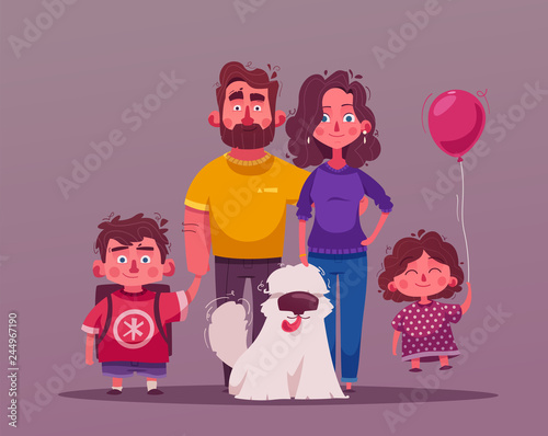 Big happy family together. Character design. Cartoon vector illustration