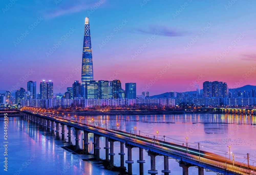 Twilight sky at han river in seoul city south Korea