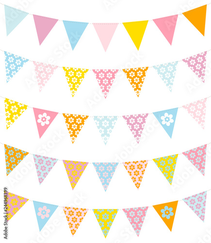 Set Of 5 Seamless Buntings Flowers Pastel/Blue