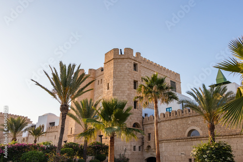 Yasmine Hammamet, TUNISIA - JULY 26 2018: A modern replica of old Medina in Yasmine Hammamet, Tunisia