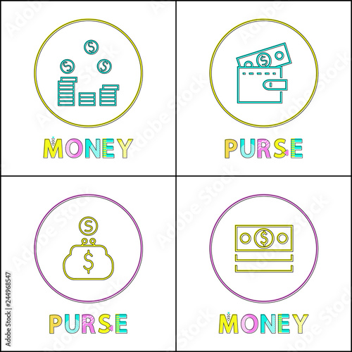Money and Purse Icons Set Vector Illustration
