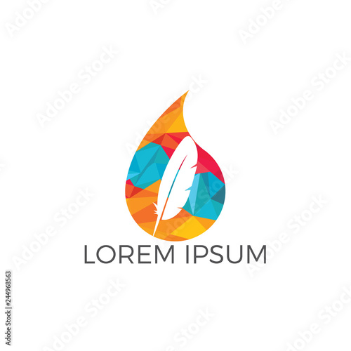 Water drop with quill icon vector logo design. Educational and institutional logo design.