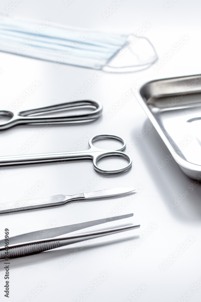instruments for plastic surgery on white background instruments for plastic surgery on white background