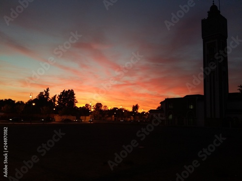 sunset in city
