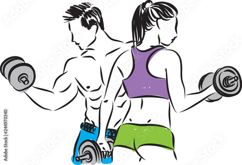 fitness 2 couple man and woman vector illustration