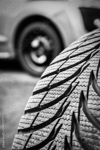 Car tires and wheels with wheels for auto background