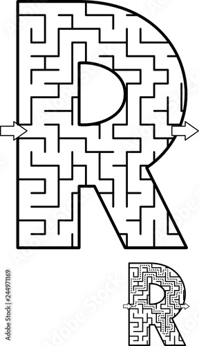 Alphabet  learning fun and educational activity for kids - letter R maze game. Answer included.

