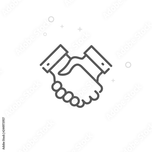 Handshake Vector Line Icon, Symbol, Pictogram, Sign. Light Abstract Geometric Background. Editable Stroke