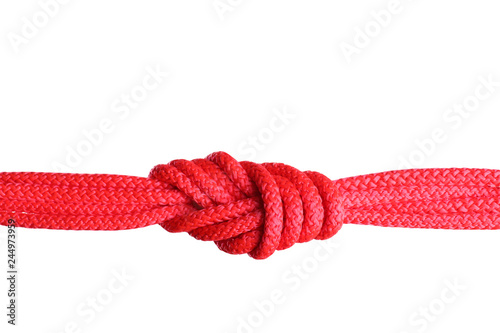 Color ropes with knot on white background