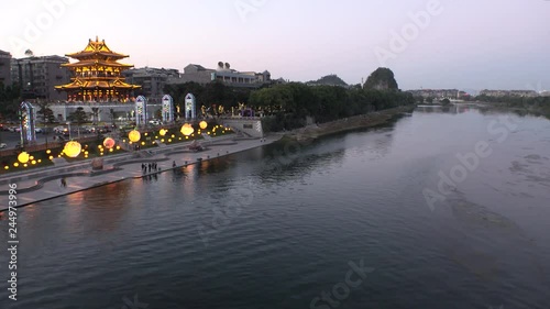 GUILIN, CHINA - CIRCA NOVEMBER 2018 : Scenery of XIAOYAO TOWER and LI RIVER. photo