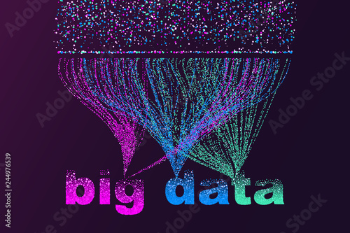 Big data visualization network. Futuristic infographics, 3d wave, virtual flow, digital sound, music. Vector abstract colorful big data information.