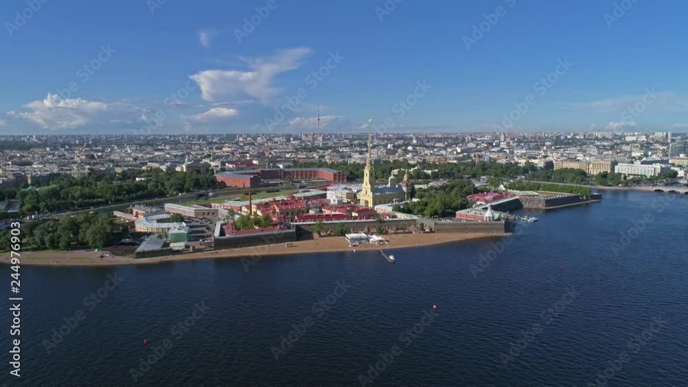 Flight around the Peter and Paul Fortress, the city center of St. Petersburg, Russia, 4k Flight around the Peter and Paul Fortress, the city center of St. Petersburg, Russia, 4k