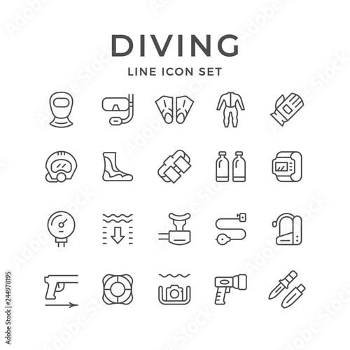 Set line icons of diving