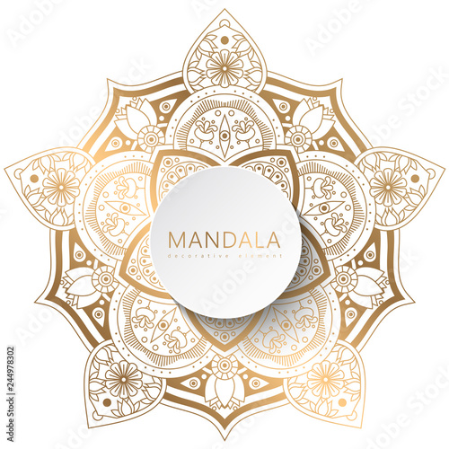 Vector round circle. Mandala style. Decorative element with gold.