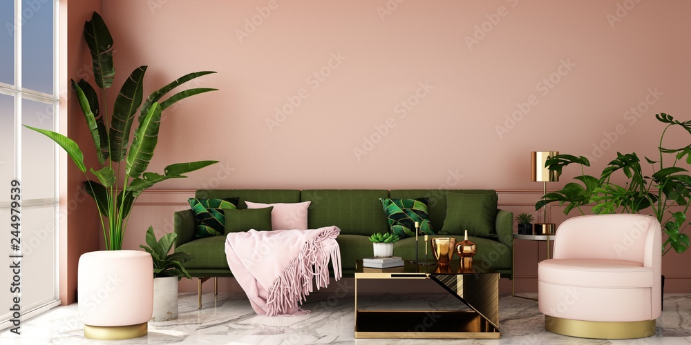 interior design for living area or reception with grey carpet , armchair,plant,cabinet on marble floor background / 3d illustration,3d rendering - obrazy, fototapety, plakaty 