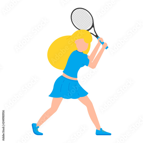 Sporty girl with tennis racket discourages the filing in cartoon