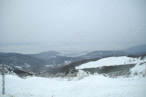 Winter in the mountains. Snowy slopes. Ski slopes Svidovets spine. Dragobrat Ukraine