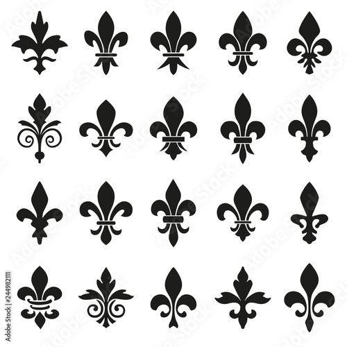 Set of emblems Fleur de Lys symbols.