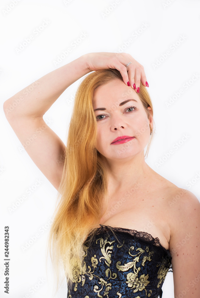 Beautiful 45 years old woman posing with white lingerie Stock Photo | Adobe  Stock