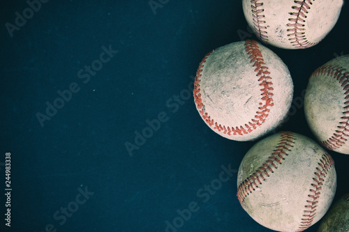 Wall Mural Old rugged group of baseballs on black background