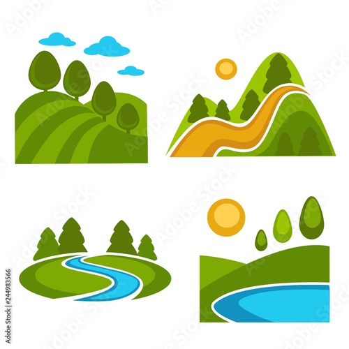Nature landscape logo templates for green ecology environment or landscaping designing and horticulture or travel company.