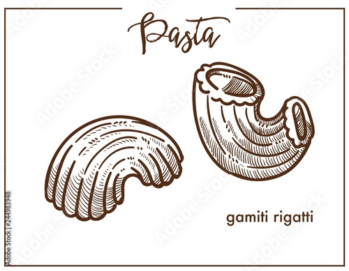 Pasta Gamiti Rigatti chalk sketch icon for Italian cuisine photo