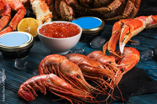 Set of seafood: red and bla...
