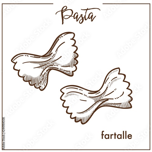 Pasta Farfalle chalk sketch icon for Italian cuisine menu.