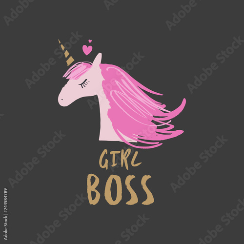 Cute hand drawn girl unicorn pastel nursery art