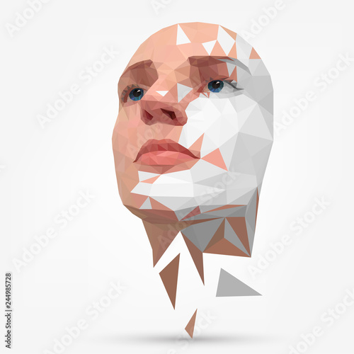 Сrumbling human face, mask, artificial face